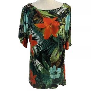 Cable & Gauge Shirt Split Short Sleeve Floral Tropical Grommets Detail